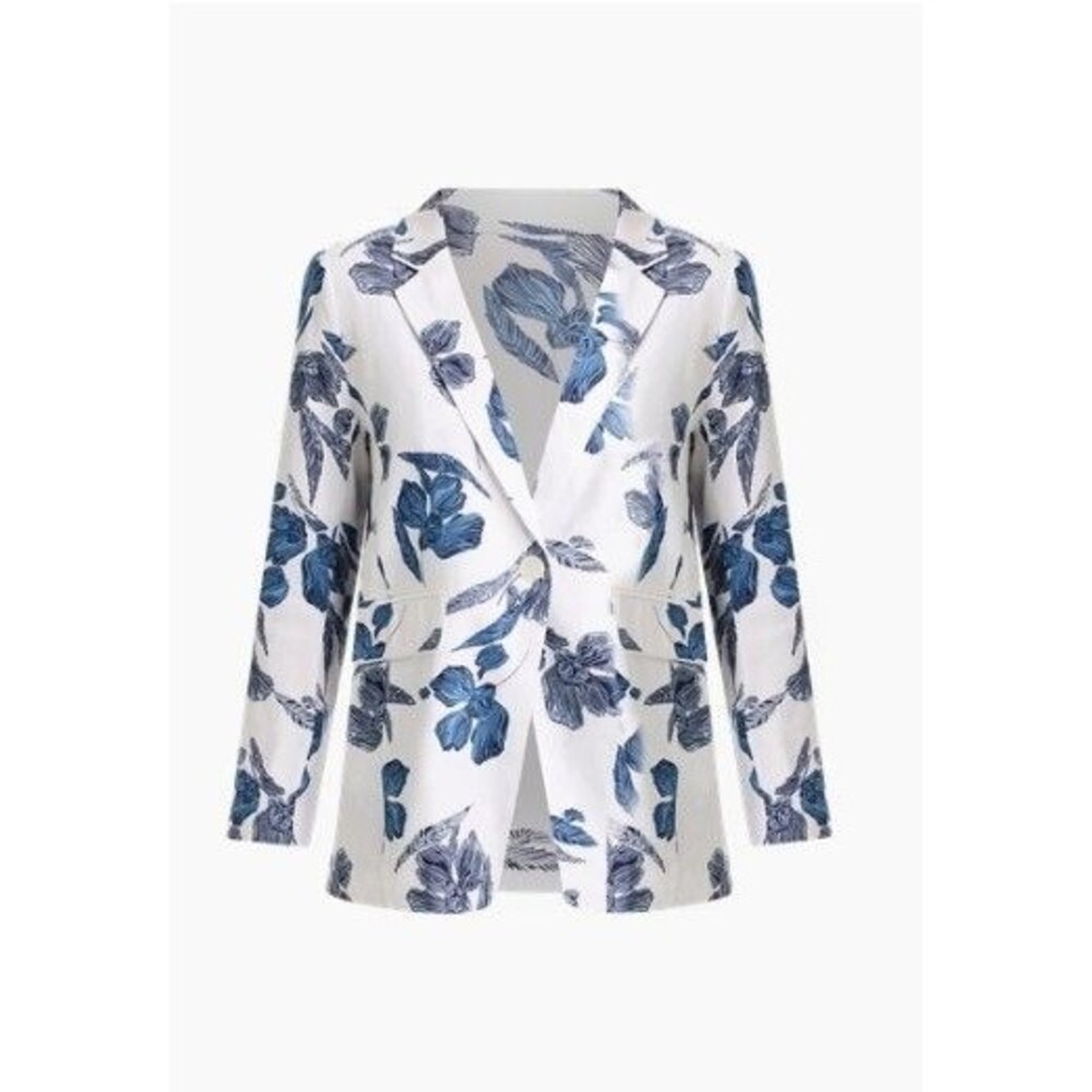 Chico's Linen Printed Piped Boyfriend Blazer Alabaster Floral NWT Size 3 XL